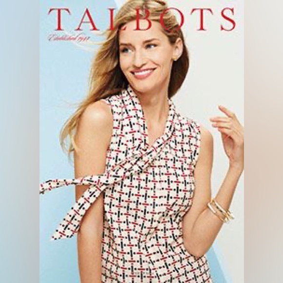 Talbots White Button Front Tie Neck Geometric Printed Blouse Women's Size 14 - Picture 9 of 9